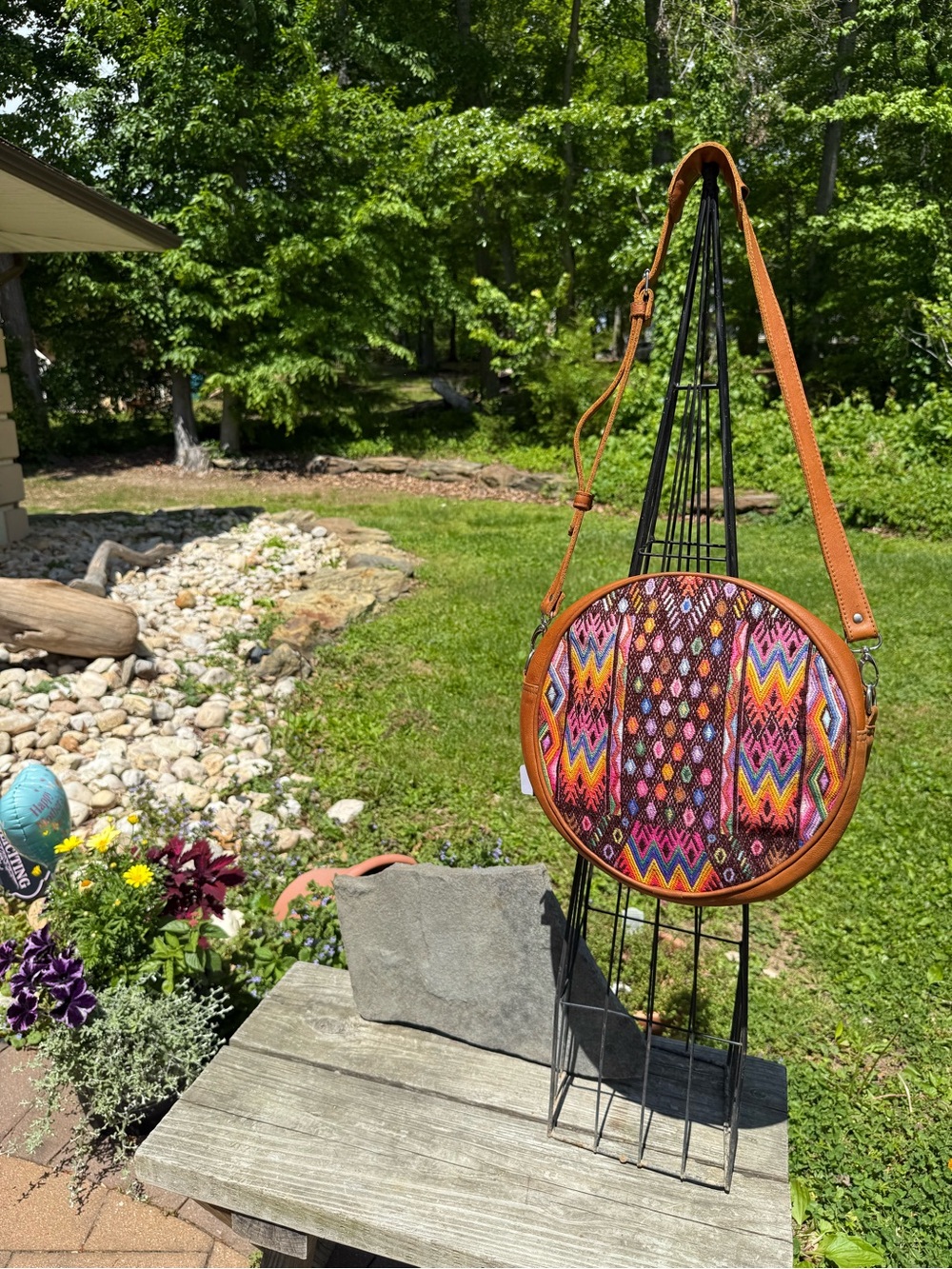 Multicolor handwoven Tote with Leather Accent fair trade. (Dust cover included)